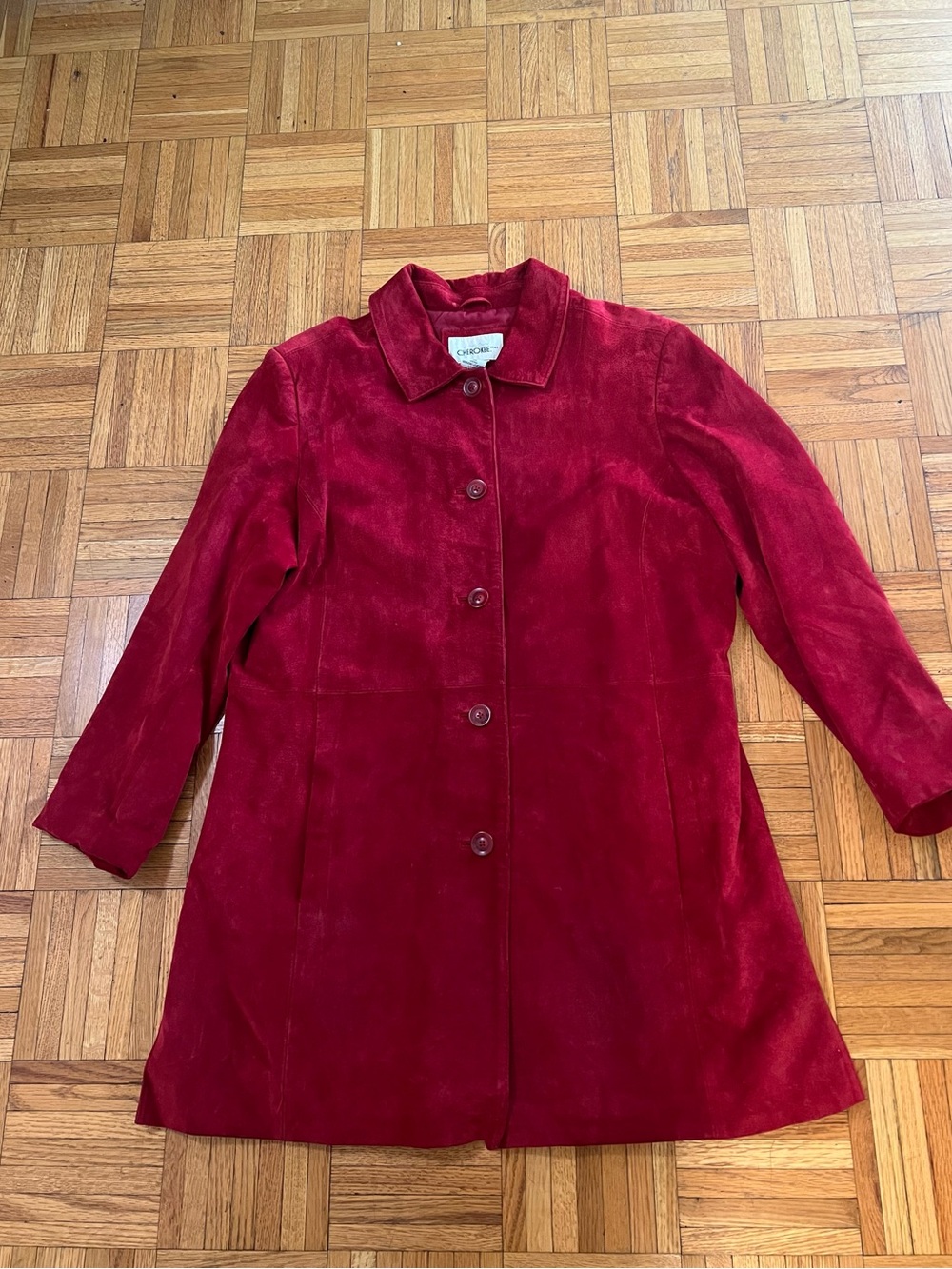 Vintage 90s Fall Trends Cherokee Red Suede Trench Coat size XL
